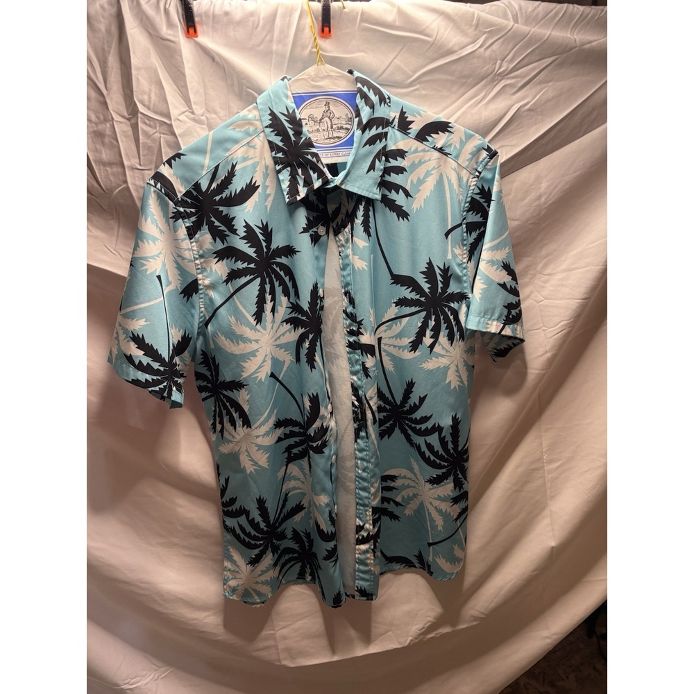 Coofandy Baby Blue Palm Tree Hawaiian Shirt Mens Medium Short Sleeve Button Up